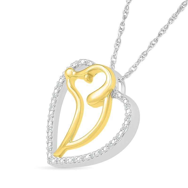 0.04 CT. T.W. Diamond Dog Silhouette Heart Pendant in Sterling Silver and 10K Gold Plate