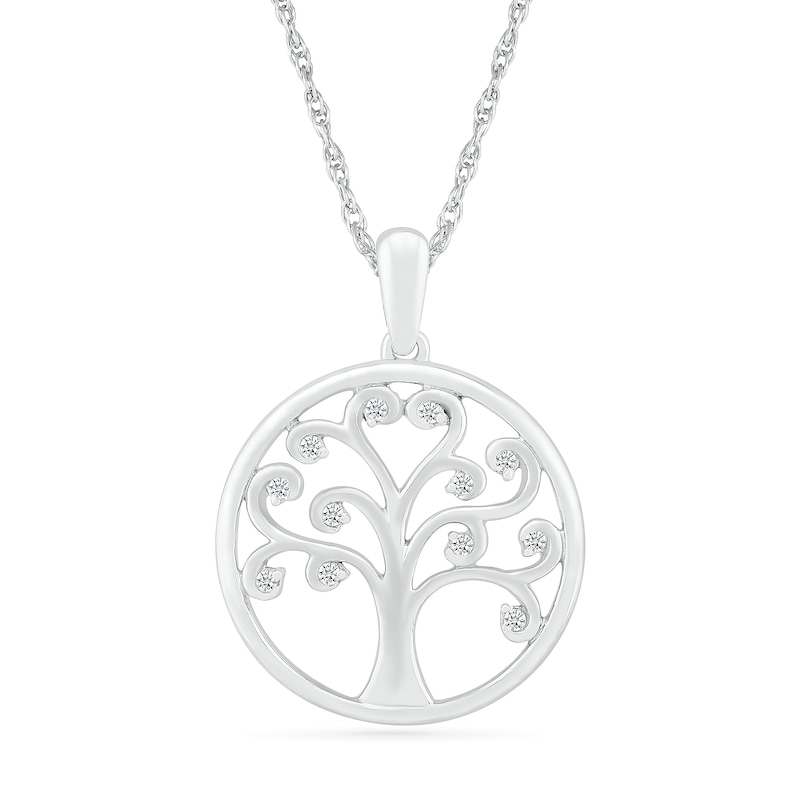 0.04 CT. T.W. Diamond Curly Tree of Life Pendant in Sterling Silver|Peoples Jewellers