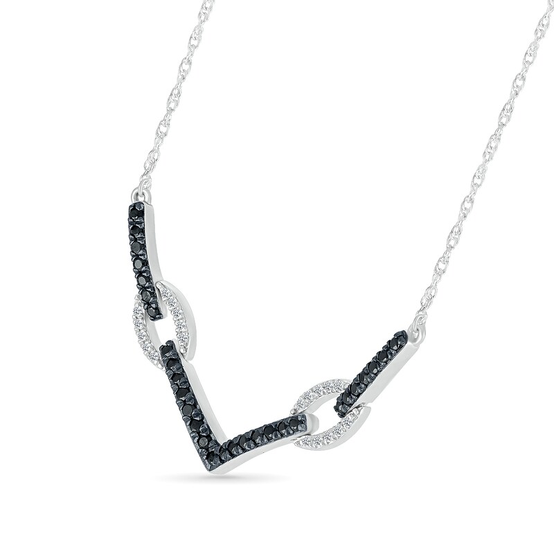 Main Image 2 of 0.29 CT. T.W. Black and White Diamond Paperclip Chevron Necklace in Sterling Silver