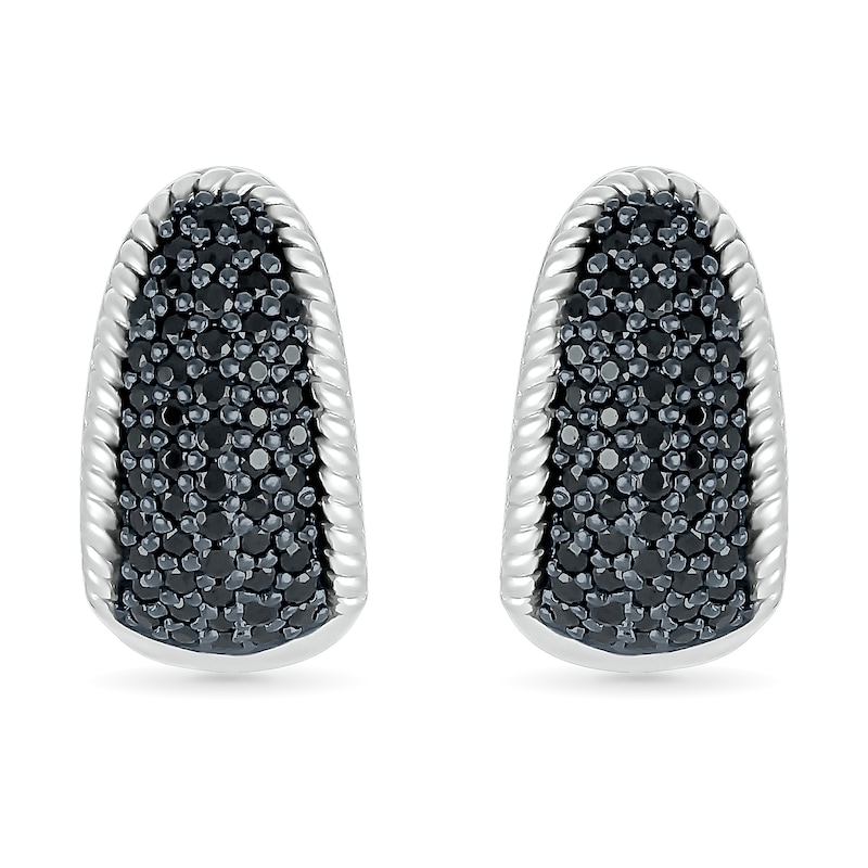 0.45 CT. T.W. Black and White Diamond Rope Edge Dome Hoop Earrings in Sterling Silver