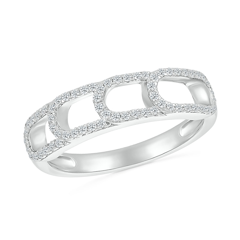 Main Image 1 of 0.23 CT. T.W. Diamond Sideways Paperclip Stack Ring in Sterling Silver