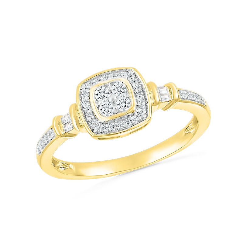 0.18 CT. T.W. Quad Diamond Cushion Frame Collar Ring in Sterling Silver with 10K Gold Plate