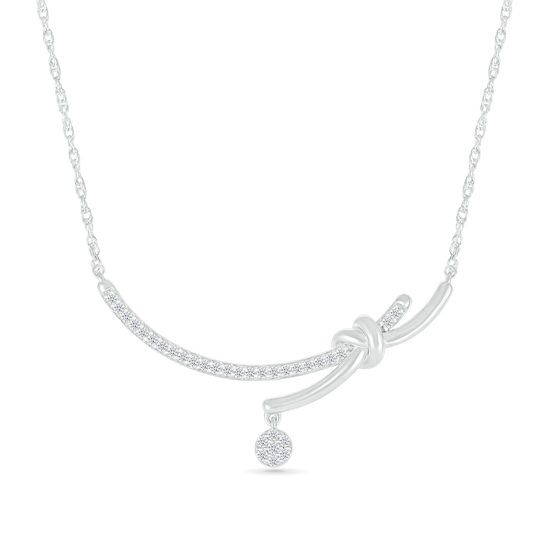 Main Image 1 of 0.23 CT. T.W. Multi-Diamond Dangle Curved Bar Necklace in Sterling Silver