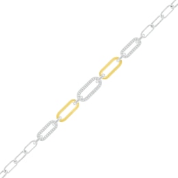 0.18 CT. T.W. Diamond Paperclip Chain Bracelet in Sterling Silver and 10K Gold Plate - 7.5&quot;