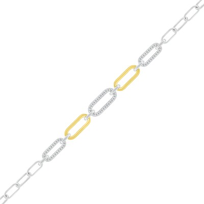 0.18 CT. T.W. Diamond Paperclip Chain Bracelet in Sterling Silver and 10K Gold Plate - 7.5"