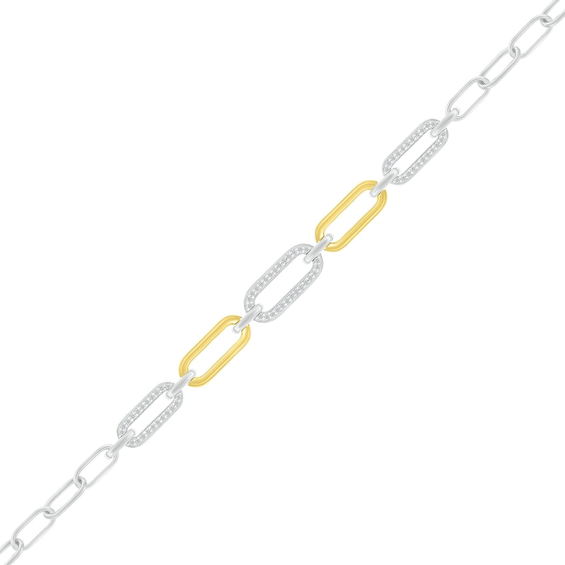 0.18 CT. T.W. Diamond Paperclip Chain Bracelet in Sterling Silver and 10K Gold Plate - 7.5"