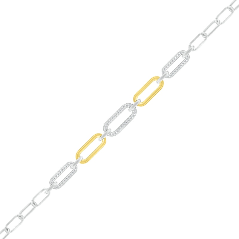 0.18 CT. T.W. Diamond Paperclip Chain Bracelet in Sterling Silver and 10K Gold Plate - 7.5"|Peoples Jewellers