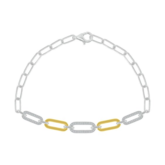 0.18 CT. T.W. Diamond Paperclip Chain Bracelet in Sterling Silver and 10K Gold Plate - 7.5"