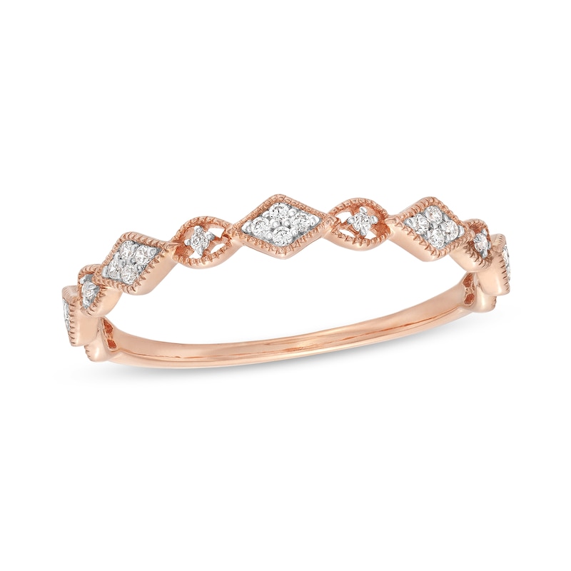 Main Image 1 of 0.065 CT. T.W. Kite Multi-Diamond Vintage-Style Stackable Band in 10K Rose Gold