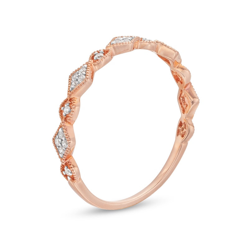 Main Image 3 of 0.065 CT. T.W. Kite Multi-Diamond Vintage-Style Stackable Band in 10K Rose Gold