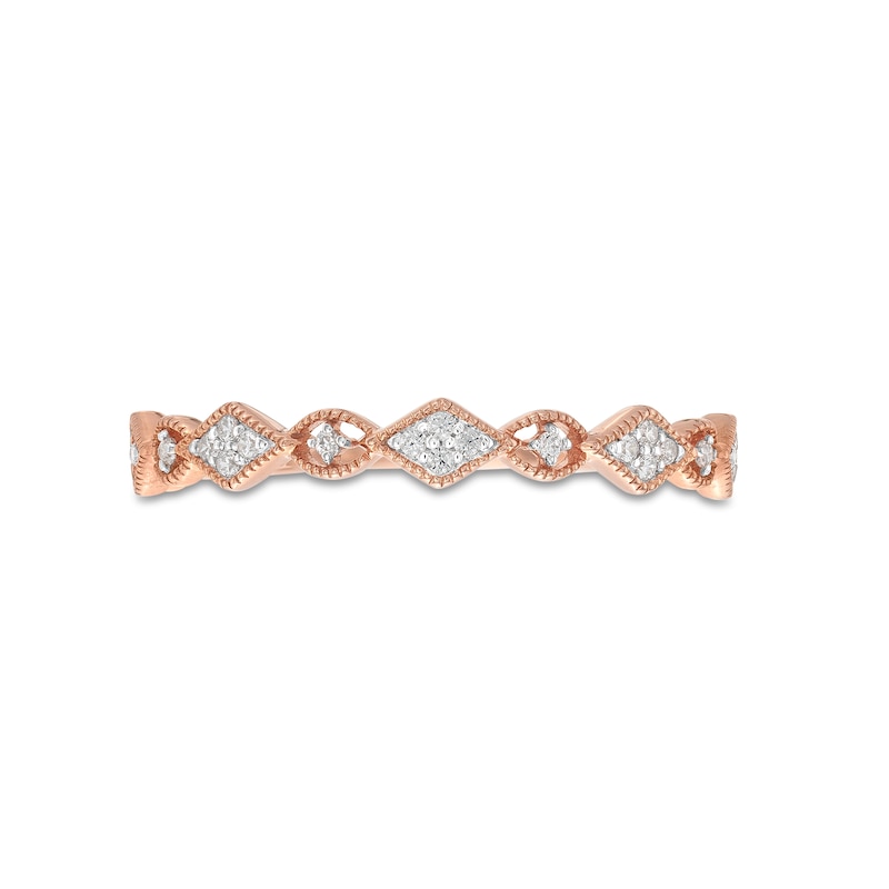Main Image 4 of 0.065 CT. T.W. Kite Multi-Diamond Vintage-Style Stackable Band in 10K Rose Gold