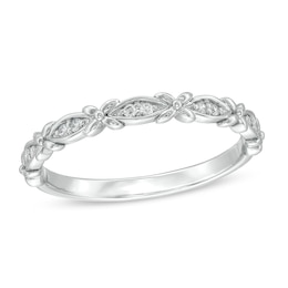 0.04 CT. T.W. Diamond "X" Flower Station Stackable Band in 10K White Gold