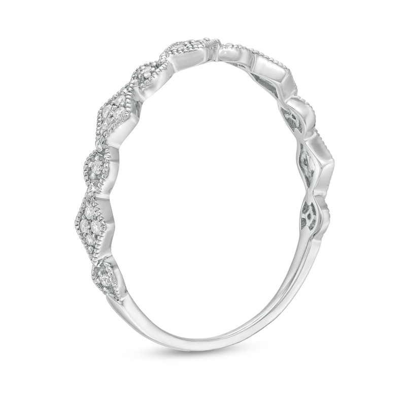 Main Image 3 of 0.065 CT. T.W. Kite Multi-Diamond Vintage-Style Stackable Band in 10K White Gold