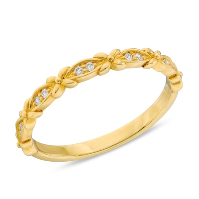 0.04 CT. T.W. Diamond "X" Flower Station Stackable Band in 10K Gold