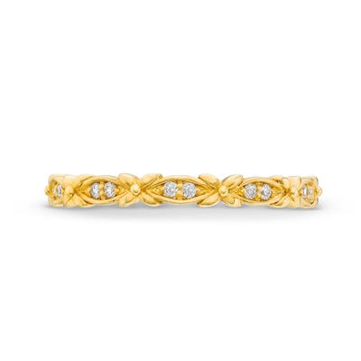 0.04 CT. T.W. Diamond "X" Flower Station Stackable Band in 10K Gold