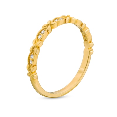 0.04 CT. T.W. Diamond "X" Flower Station Stackable Band in 10K Gold