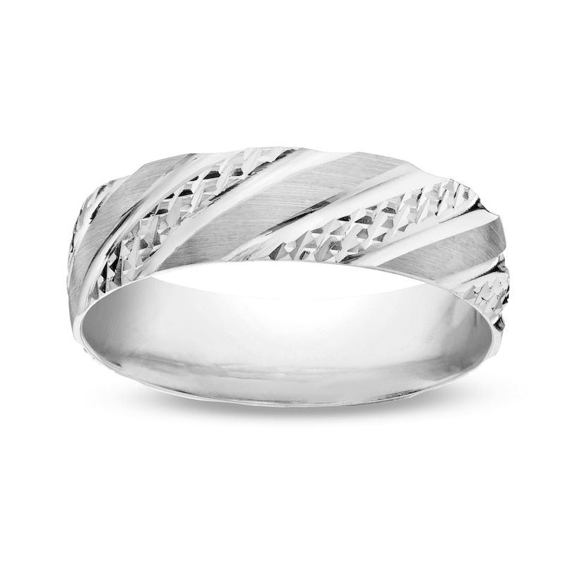 Men's Diamond-Cut Striped 6.0mm Band in 10K White Gold - Size 10|Peoples Jewellers