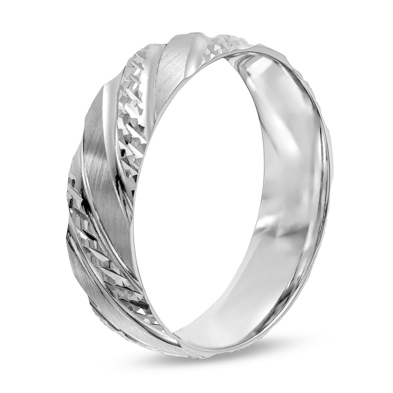 Men's Diamond-Cut Striped 6.0mm Band in 10K White Gold - Size 10