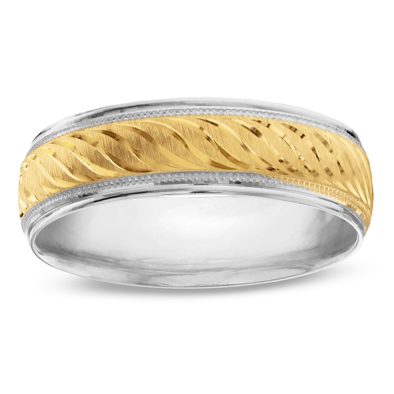 Men's Diamond-Cut 6.0mm Band in 10K Two-Tone Gold - Size 10|Peoples Jewellers