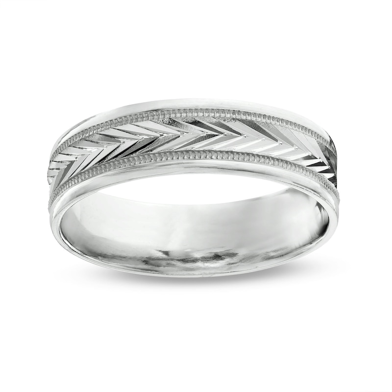 Men's Diamond-Cut 6.0mm Band in 10K White Gold - Size 10