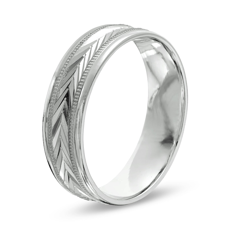 Men's Diamond-Cut 6.0mm Band in 10K White Gold - Size 10