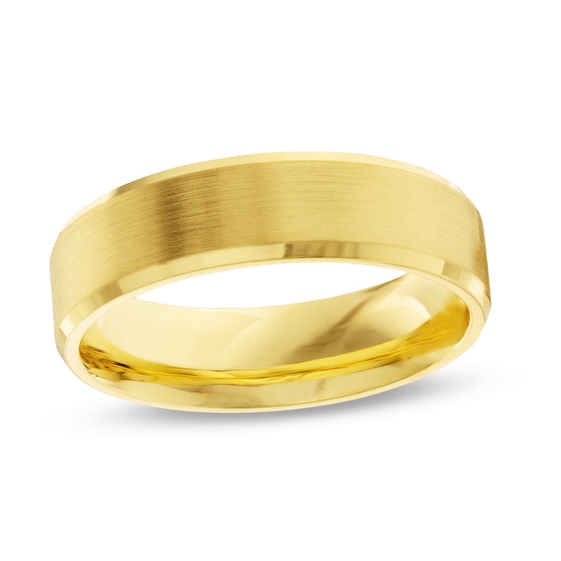 Main Image 1 of Men's 7.0mm Bevel Edge Satin Finish Band in 18K Gold - Size 10