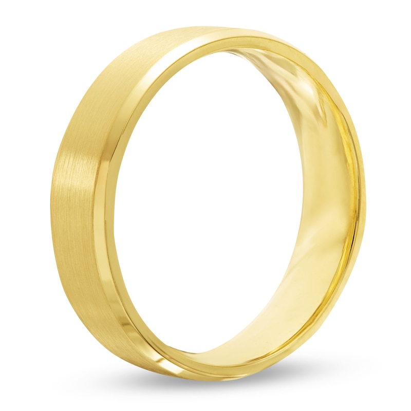 Main Image 3 of Men's 7.0mm Bevel Edge Satin Finish Band in 18K Gold - Size 10