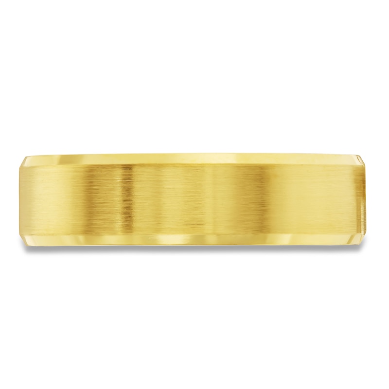 Main Image 4 of Men's 7.0mm Bevel Edge Satin Finish Band in 18K Gold - Size 10
