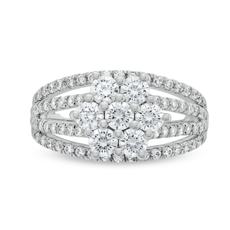 1.50 CT. T.W. Certified Flower-Shaped Lab-Created Multi-Diamond Multi-Row Ring in 14K White Gold (I/SI2)