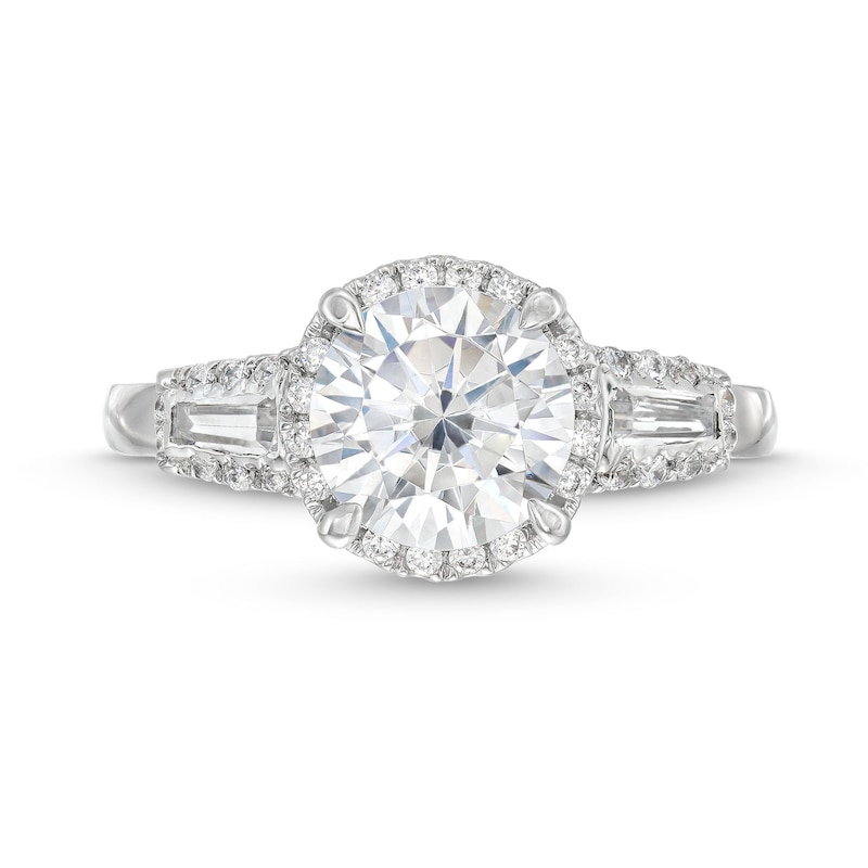 2.40 CT. T.W. Certified Lab-Created Diamond Frame Sideways Three Stone Engagement Ring in 14K White Gold (F/SI2)