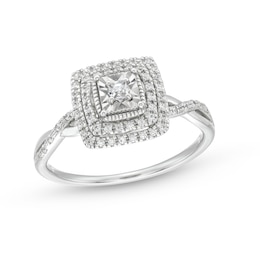 0.25 CT. T.W. Princess-Cut Diamond Miracle Cushion Frame Vintage-Style Engagement Ring in 10K White Gold
