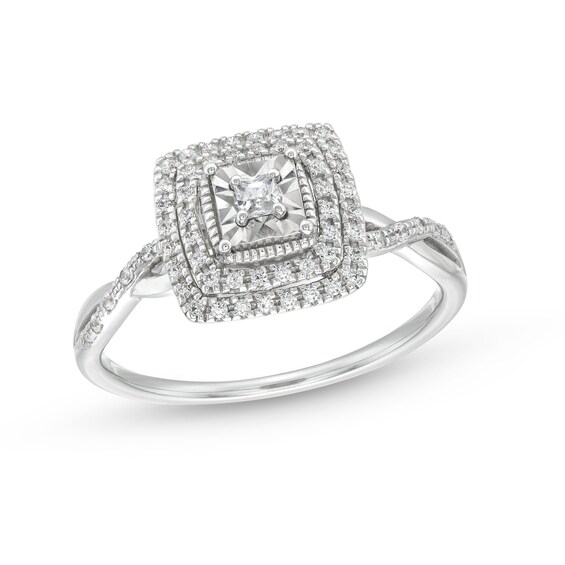 0.25 CT. T.W. Princess-Cut Diamond Miracle Cushion Frame Vintage-Style Engagement Ring in 10K Gold