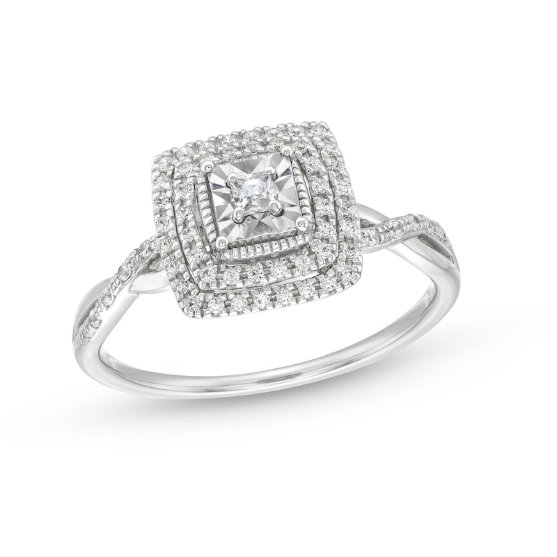 0.25 CT. T.W. Princess-Cut Diamond Miracle Cushion Frame Vintage-Style Engagement Ring in 10K Gold