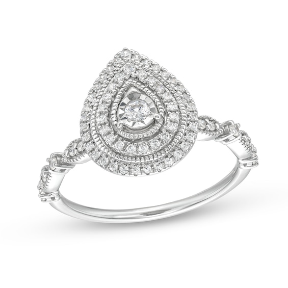 0.25 CT. T.W. Diamond Miracle Teardrop Frame Vintage-Style Engagement Ring in 10K White Gold
