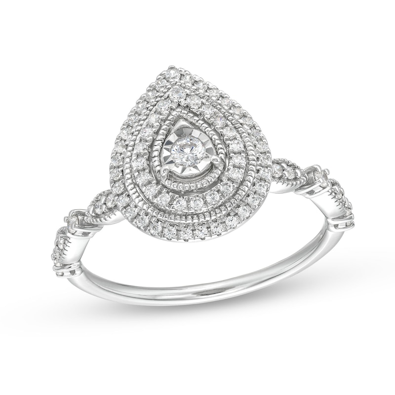 Main Image 1 of 0.25 CT. T.W. Diamond Miracle Teardrop Frame Vintage-Style Engagement Ring in 10K White Gold