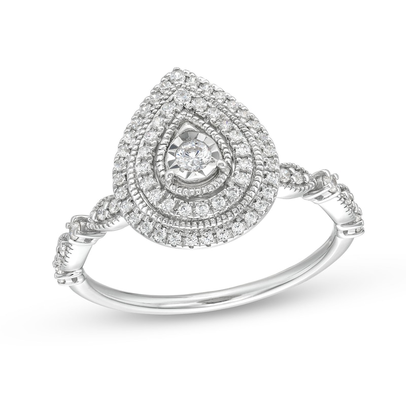 0.25 CT. T.W. Diamond Miracle Teardrop Frame Vintage-Style Engagement Ring in 10K White Gold|Peoples Jewellers