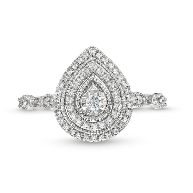 Main Image 4 of 0.25 CT. T.W. Diamond Miracle Teardrop Frame Vintage-Style Engagement Ring in 10K White Gold