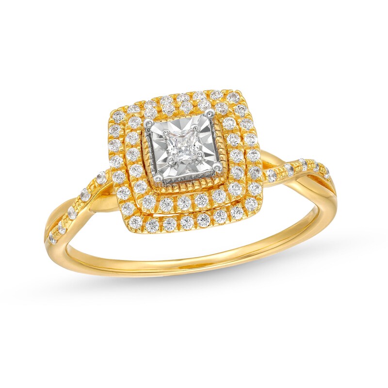 Main Image 1 of 0.25 CT. T.W. Princess-Cut Diamond Miracle Cushion Frame Vintage-Style Engagement Ring in 10K Gold