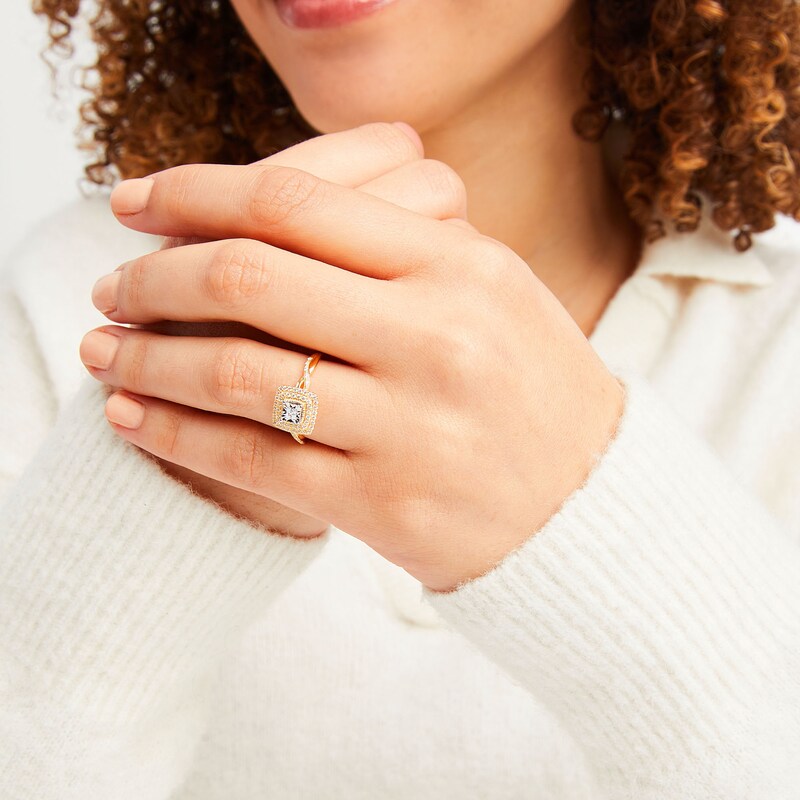 Main Image 2 of 0.25 CT. T.W. Princess-Cut Diamond Miracle Cushion Frame Vintage-Style Engagement Ring in 10K Gold