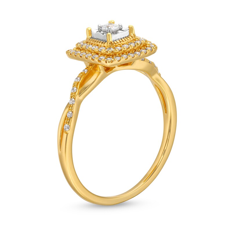 Main Image 3 of 0.25 CT. T.W. Princess-Cut Diamond Miracle Cushion Frame Vintage-Style Engagement Ring in 10K Gold