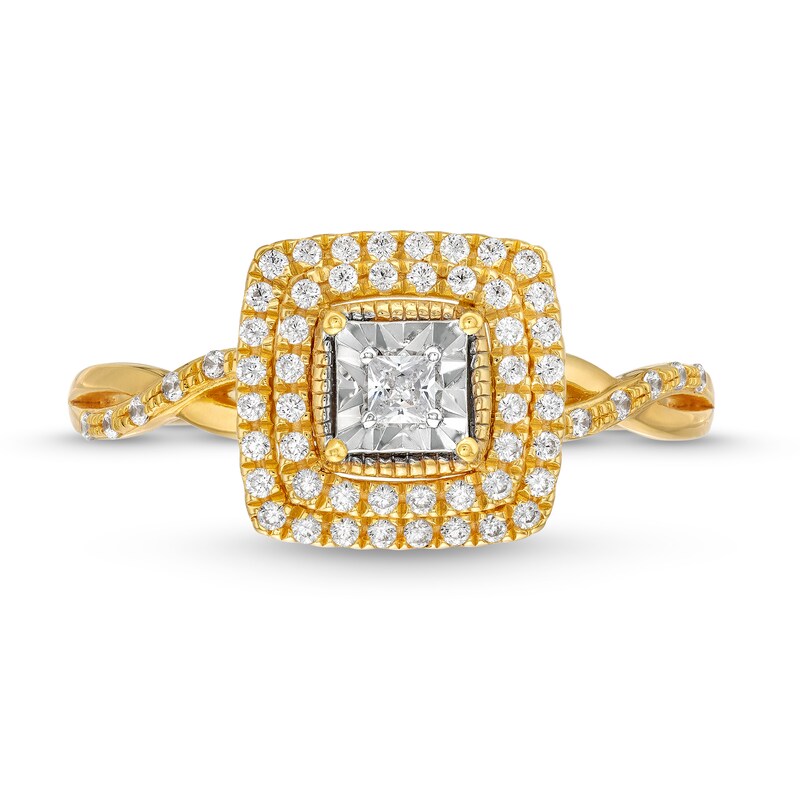 Main Image 4 of 0.25 CT. T.W. Princess-Cut Diamond Miracle Cushion Frame Vintage-Style Engagement Ring in 10K Gold
