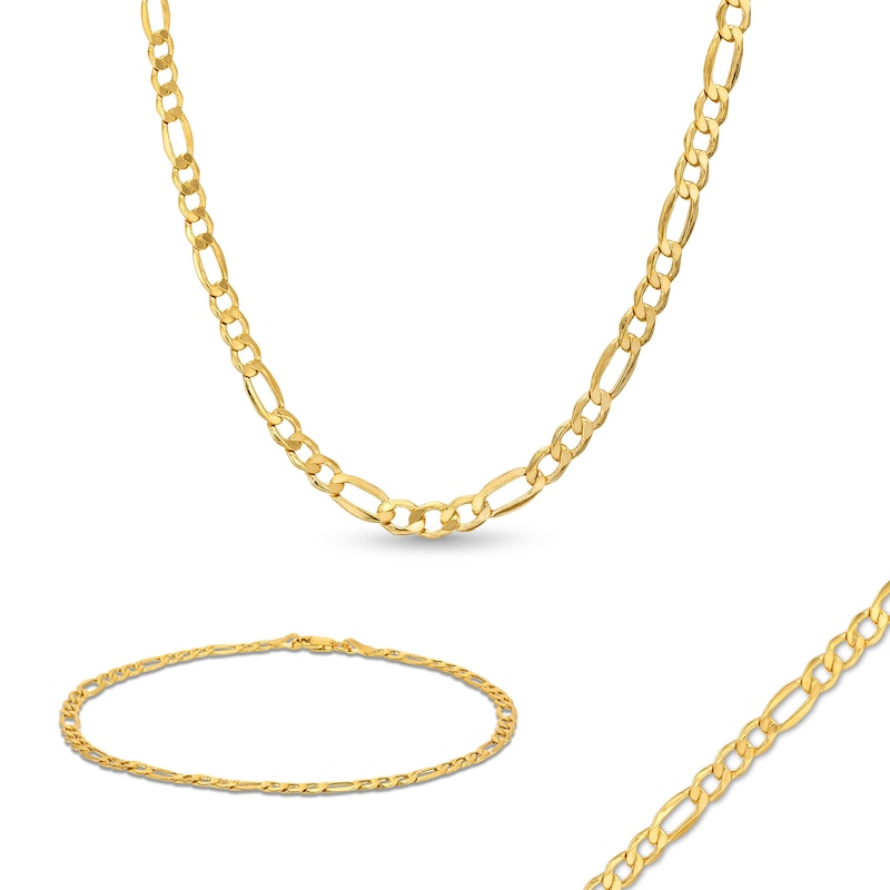 2.8mm Figaro Chain Necklace and Bracelet Set in Hollow 10K Gold|Peoples Jewellers