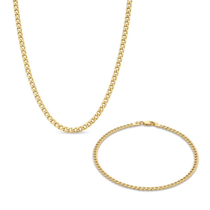2.8mm Curb Chain Necklace and Bracelet Set in Hollow 10K Gold|Peoples Jewellers