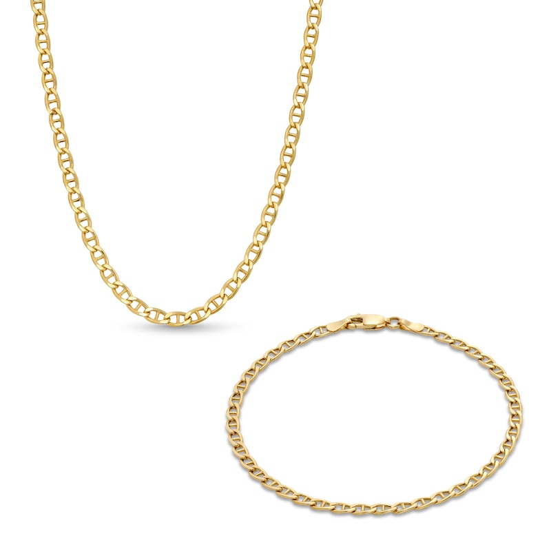 3.3mm Mariner Chain Necklace and Bracelet Set in Hollow 10K Gold|Peoples Jewellers