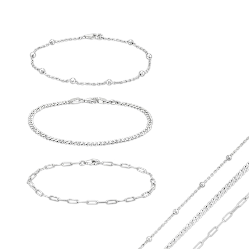 Saturn Chain, Paper Clip Chain and Curb Chain Bracelet Set in Solid Sterling Silver  - 7.5"|Peoples Jewellers
