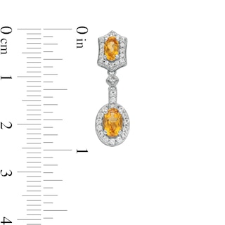 Oval Citrine and White Lab-Created Sapphire Ornate Frame Pendant and Drop Earrings Set in Sterling Silver