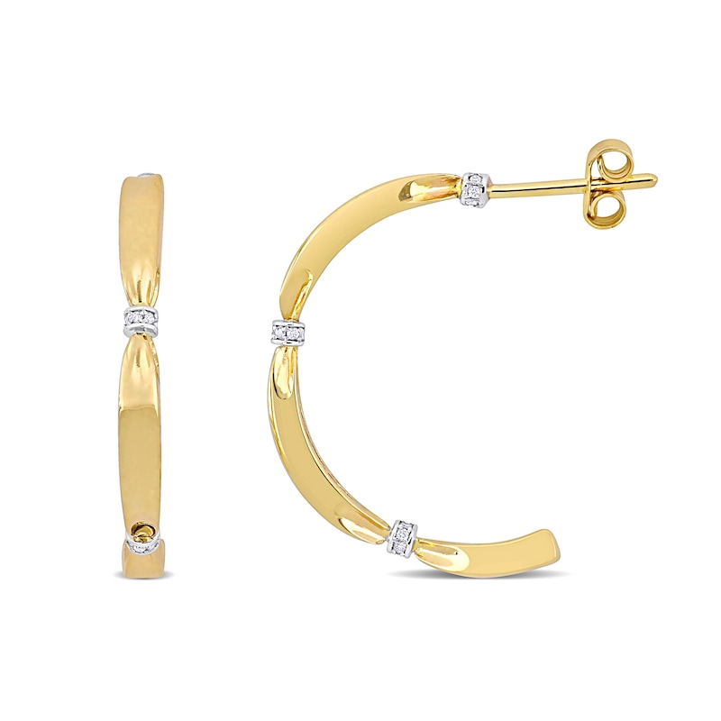 Eternally Bonded 0.12 CT. T.W. Diamond Collar Tie Half Hoop Earrings in 14K Gold