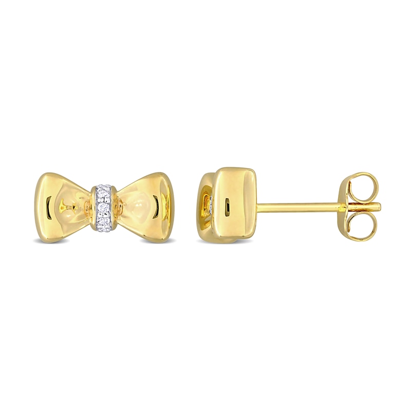 Main Image 1 of Eternally Bonded 0.04 CT. T.W. Diamond Collar Bow Tie Stud Earrings in 14K Gold