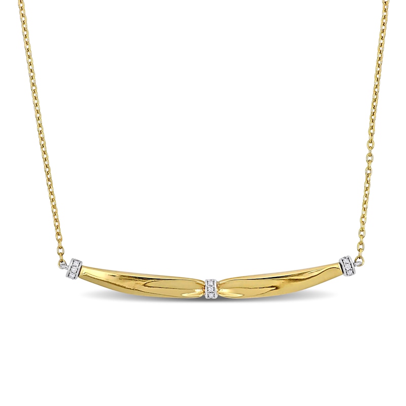 Main Image 1 of Eternally Bonded 0.04 CT. T.W. Diamond Collar Tie Sideways Bar Necklace in 14K Gold - 16"