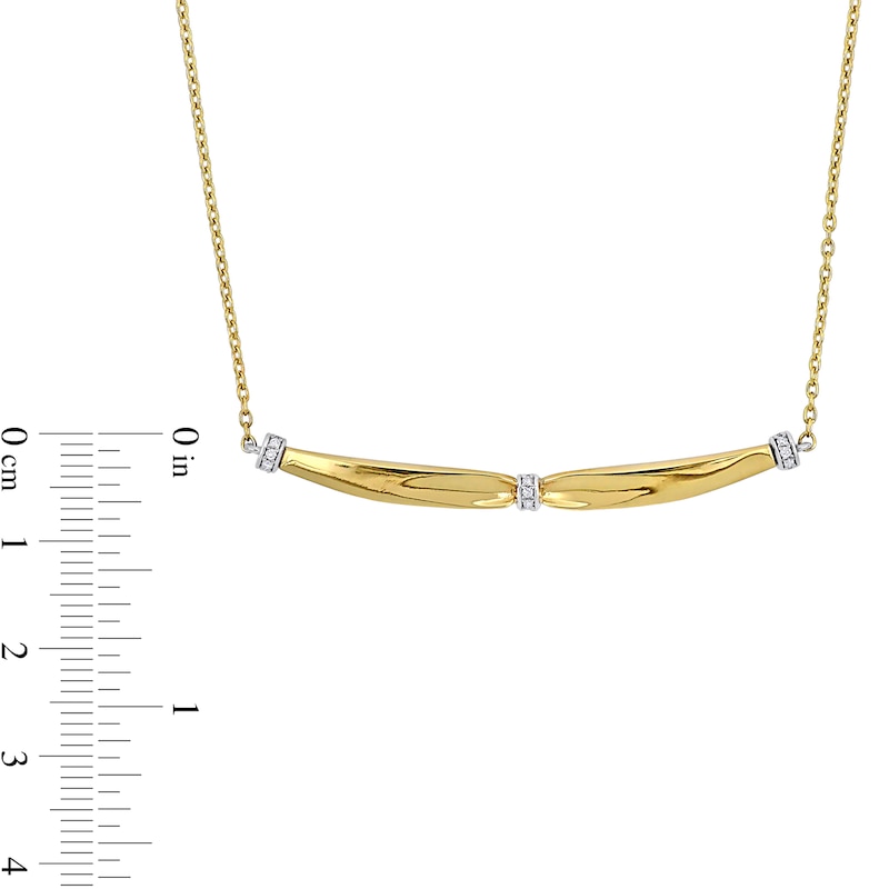Eternally Bonded 0.04 CT. T.W. Diamond Collar Tie Sideways Bar Necklace in 14K Gold - 16"